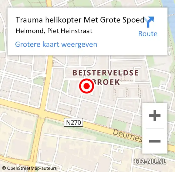 Locatie op kaart van de 112 melding: Trauma helikopter Met Grote Spoed Naar Helmond, Piet Heinstraat op 25 juni 2023 14:30