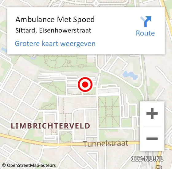 Locatie op kaart van de 112 melding: Ambulance Met Spoed Naar Sittard, Eisenhowerstraat op 25 juni 2023 16:08