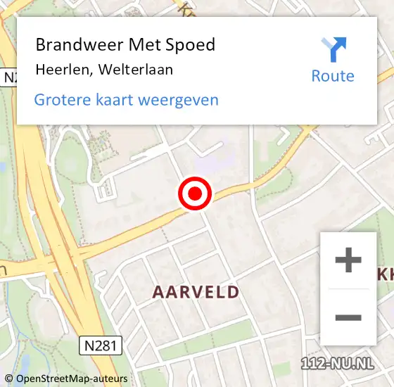 Locatie op kaart van de 112 melding: Brandweer Met Spoed Naar Heerlen, Welterlaan op 25 juni 2023 16:11