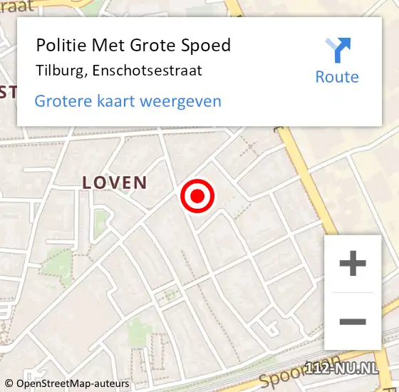 Locatie op kaart van de 112 melding: Politie Met Grote Spoed Naar Tilburg, Enschotsestraat op 25 juni 2023 16:20