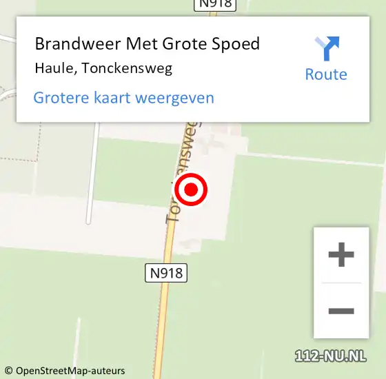 Locatie op kaart van de 112 melding: Brandweer Met Grote Spoed Naar Haule, Tonckensweg op 25 juni 2023 20:10