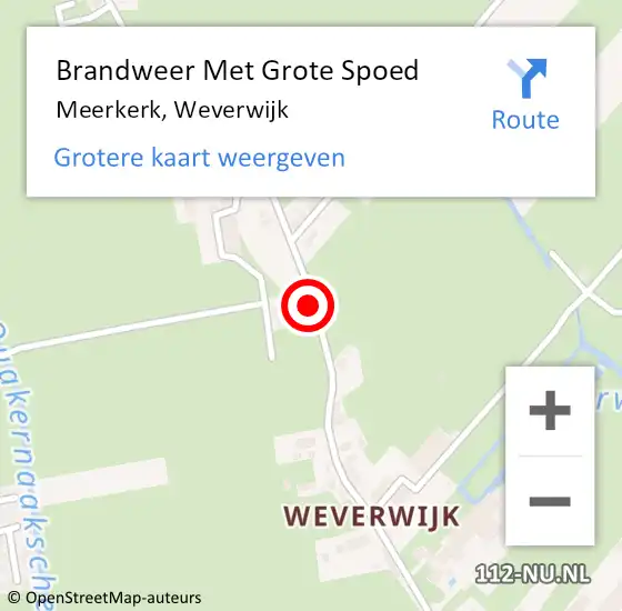 Locatie op kaart van de 112 melding: Brandweer Met Grote Spoed Naar Meerkerk, Weverwijk op 25 juni 2023 20:28