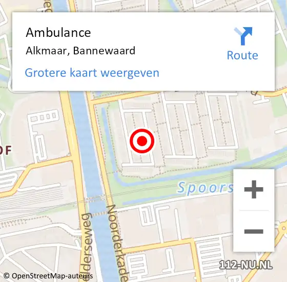 Locatie op kaart van de 112 melding: Ambulance Alkmaar, Bannewaard op 25 juni 2023 22:29