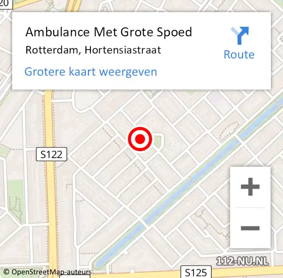Locatie op kaart van de 112 melding: Ambulance Met Grote Spoed Naar Rotterdam, Hortensiastraat op 25 juni 2023 22:49