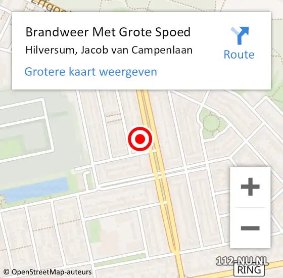 Locatie op kaart van de 112 melding: Brandweer Met Grote Spoed Naar Hilversum, Jacob van Campenlaan op 25 juni 2023 23:42