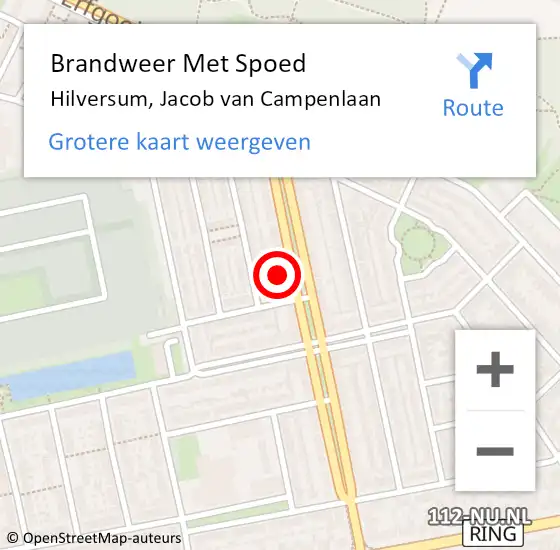 Locatie op kaart van de 112 melding: Brandweer Met Spoed Naar Hilversum, Jacob van Campenlaan op 26 juni 2023 00:35