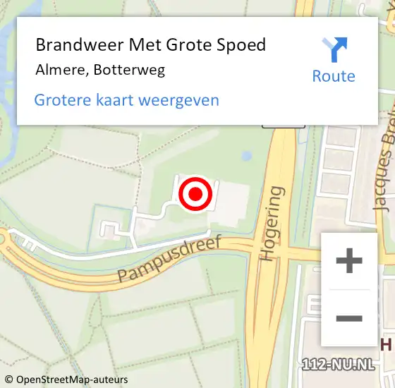Locatie op kaart van de 112 melding: Brandweer Met Grote Spoed Naar Almere, Botterweg op 26 juni 2023 01:56
