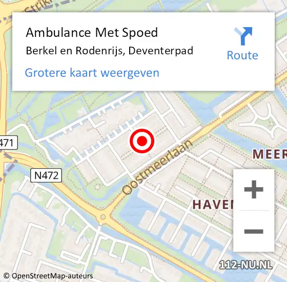 Locatie op kaart van de 112 melding: Ambulance Met Spoed Naar Berkel en Rodenrijs, Deventerpad op 26 juni 2023 07:45