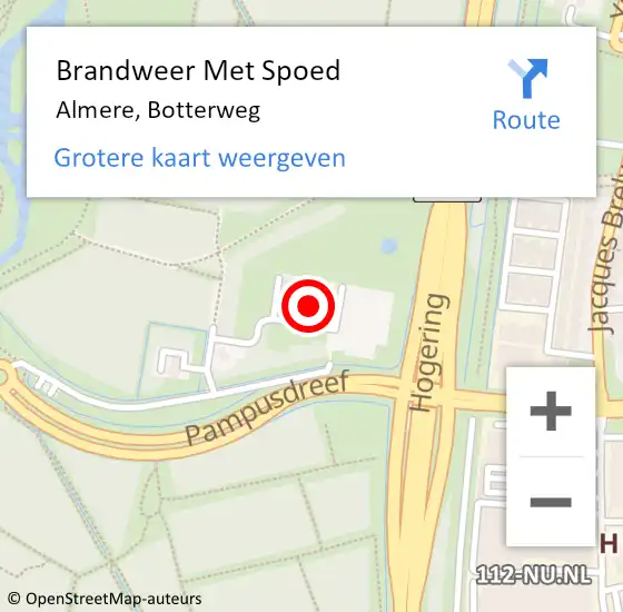 Locatie op kaart van de 112 melding: Brandweer Met Spoed Naar Almere, Botterweg op 26 juni 2023 07:49