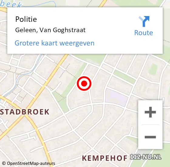 Locatie op kaart van de 112 melding: Politie Geleen, Van Goghstraat op 26 juni 2023 10:18
