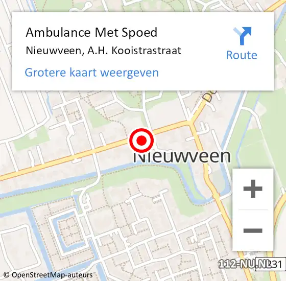 Locatie op kaart van de 112 melding: Ambulance Met Spoed Naar Nieuwveen, A.H. Kooistrastraat op 26 juni 2023 10:39