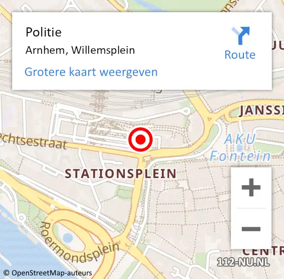 Locatie op kaart van de 112 melding: Politie Arnhem, Willemsplein op 26 juni 2023 10:52
