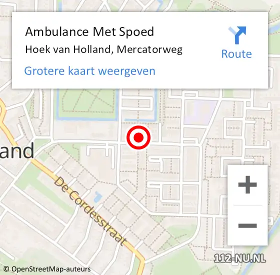 Locatie op kaart van de 112 melding: Ambulance Met Spoed Naar Hoek van Holland, Mercatorweg op 26 juni 2023 11:17