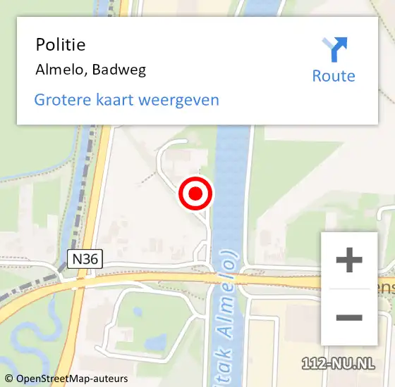 Locatie op kaart van de 112 melding: Politie Almelo, Badweg op 26 juni 2023 11:18