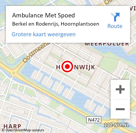 Locatie op kaart van de 112 melding: Ambulance Met Spoed Naar Berkel en Rodenrijs, Hoornplantsoen op 26 juni 2023 14:28
