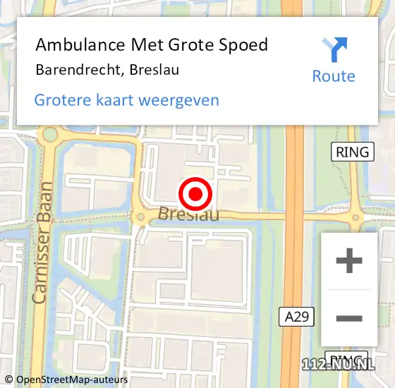 Locatie op kaart van de 112 melding: Ambulance Met Grote Spoed Naar Barendrecht, Breslau op 26 juni 2023 15:42