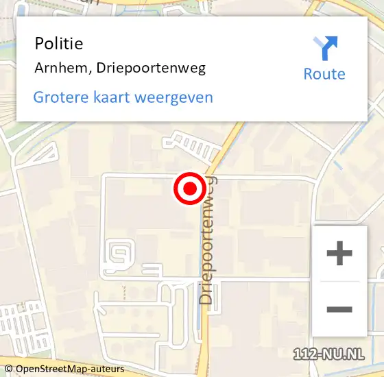 Locatie op kaart van de 112 melding: Politie Arnhem, Driepoortenweg op 26 juni 2023 16:42