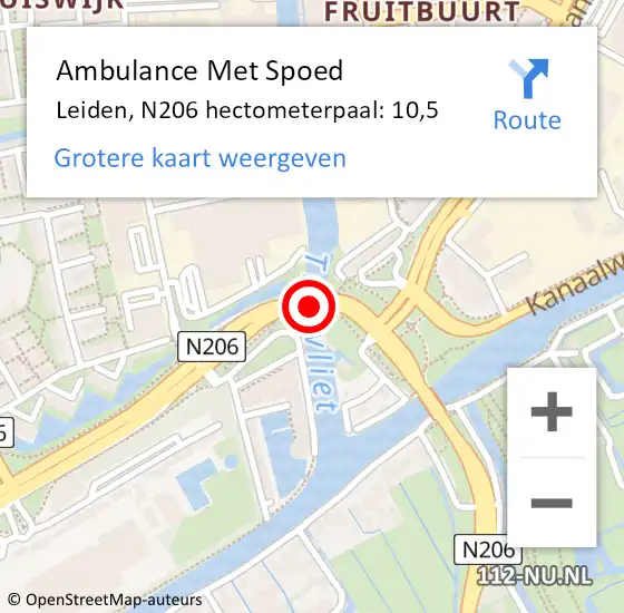 Locatie op kaart van de 112 melding: Ambulance Met Spoed Naar Leiden, N206 hectometerpaal: 10,5 op 26 juni 2023 17:04