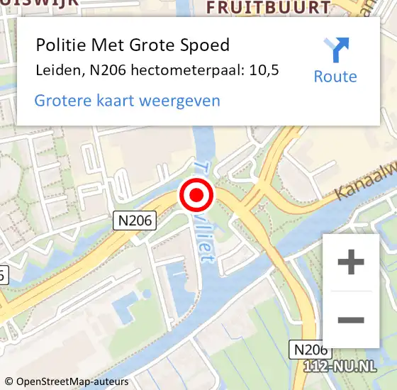 Locatie op kaart van de 112 melding: Politie Met Grote Spoed Naar Leiden, N206 hectometerpaal: 10,5 op 26 juni 2023 17:11