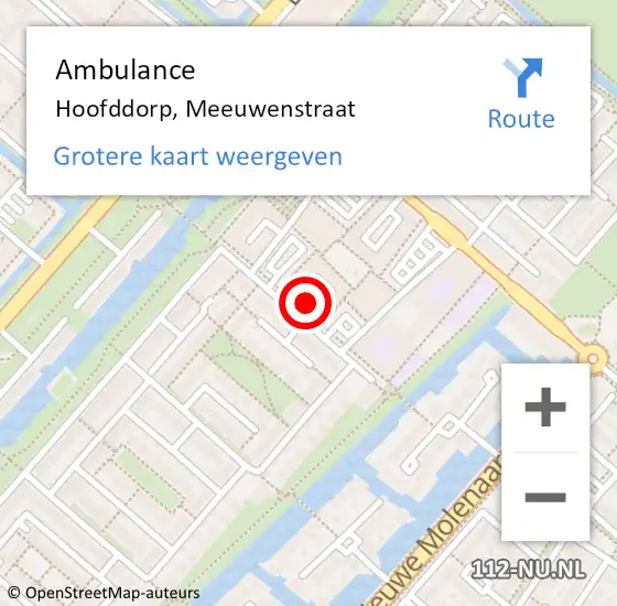Locatie op kaart van de 112 melding: Ambulance Hoofddorp, Meeuwenstraat op 26 juni 2023 18:53