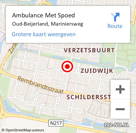 Locatie op kaart van de 112 melding: Ambulance Met Spoed Naar Oud-Beijerland, Mariniersweg op 26 juni 2023 21:52