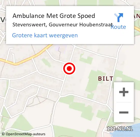 Locatie op kaart van de 112 melding: Ambulance Met Grote Spoed Naar Stevensweert, Gouverneur Houbenstraat op 27 juni 2023 07:38