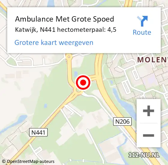 Locatie op kaart van de 112 melding: Ambulance Met Grote Spoed Naar Katwijk, N441 hectometerpaal: 4,5 op 27 juni 2023 08:27