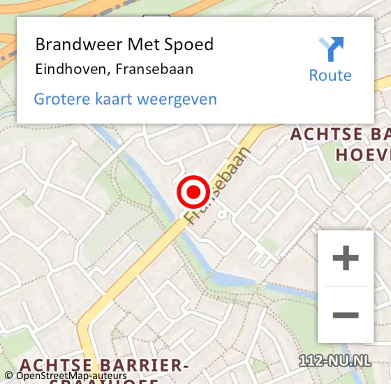 Locatie op kaart van de 112 melding: Brandweer Met Spoed Naar Eindhoven, Fransebaan op 27 juni 2023 10:06