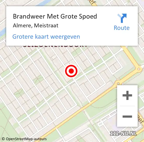 Locatie op kaart van de 112 melding: Brandweer Met Grote Spoed Naar Almere, Meistraat op 27 juni 2023 12:26