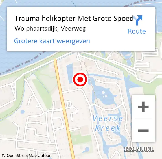 Locatie op kaart van de 112 melding: Trauma helikopter Met Grote Spoed Naar Wolphaartsdijk, Veerweg op 27 juni 2023 12:43