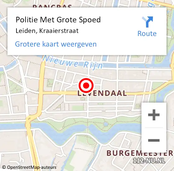 Locatie op kaart van de 112 melding: Politie Met Grote Spoed Naar Leiden, Kraaierstraat op 27 juni 2023 13:04