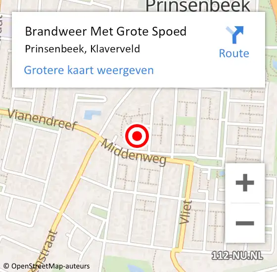 Locatie op kaart van de 112 melding: Brandweer Met Grote Spoed Naar Prinsenbeek, Klaverveld op 27 juni 2023 15:02