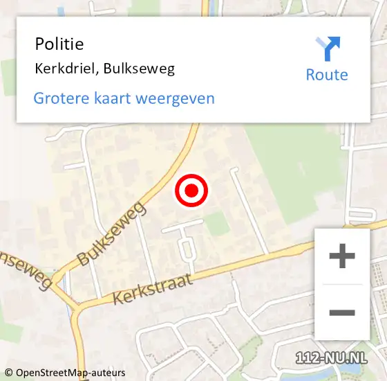 Locatie op kaart van de 112 melding: Politie Kerkdriel, Bulkseweg op 27 juni 2023 16:46