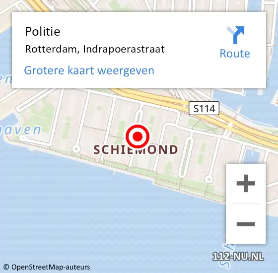 Locatie op kaart van de 112 melding: Politie Rotterdam, Indrapoerastraat op 27 juni 2023 17:28