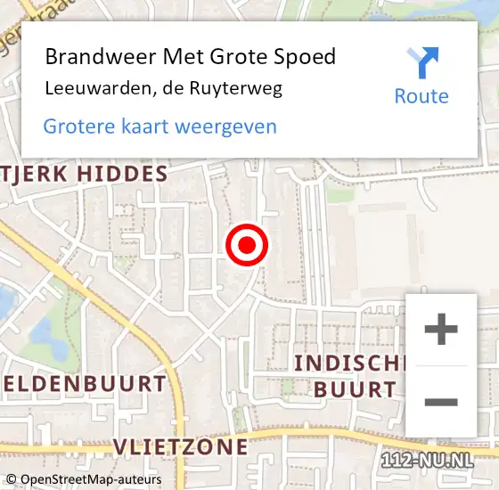 Locatie op kaart van de 112 melding: Brandweer Met Grote Spoed Naar Leeuwarden, de Ruyterweg op 27 juni 2023 18:48