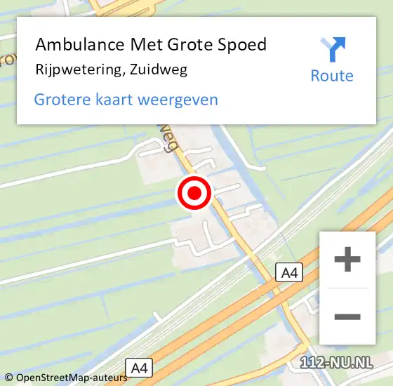 Locatie op kaart van de 112 melding: Ambulance Met Grote Spoed Naar Rijpwetering, Zuidweg op 27 juni 2023 19:53