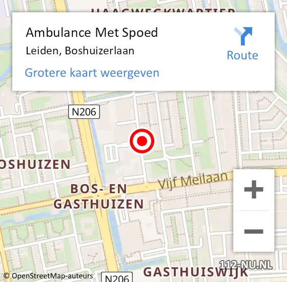 Locatie op kaart van de 112 melding: Ambulance Met Spoed Naar Leiden, Boshuizerlaan op 27 juni 2023 20:38