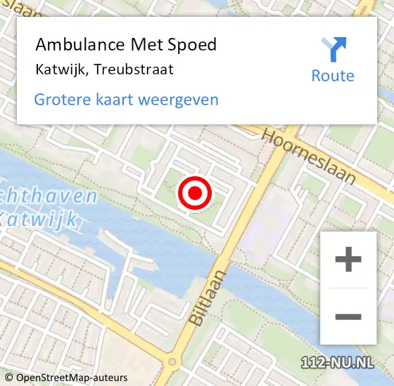 Locatie op kaart van de 112 melding: Ambulance Met Spoed Naar Katwijk, Treubstraat op 27 juni 2023 23:10