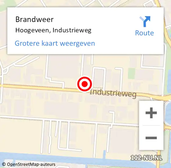 Locatie op kaart van de 112 melding: Brandweer Hoogeveen, Industrieweg op 28 juni 2023 05:19