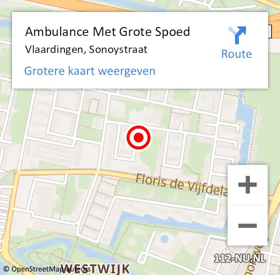 Locatie op kaart van de 112 melding: Ambulance Met Grote Spoed Naar Vlaardingen, Sonoystraat op 28 juni 2023 06:21