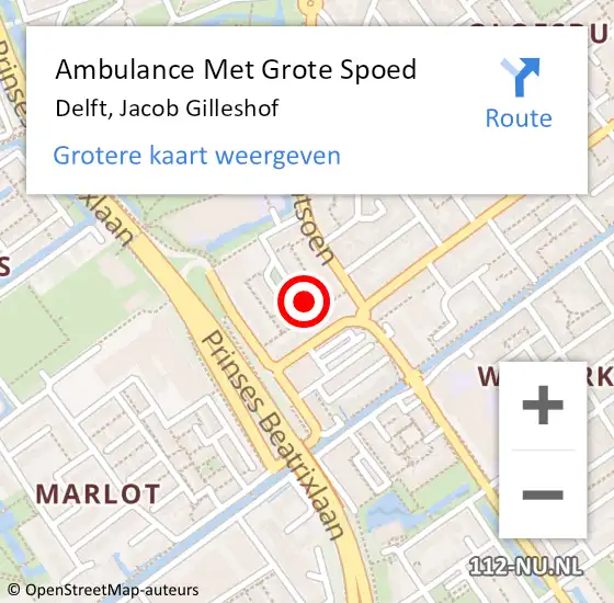 Locatie op kaart van de 112 melding: Ambulance Met Grote Spoed Naar Delft, Jacob Gilleshof op 28 juni 2023 06:31