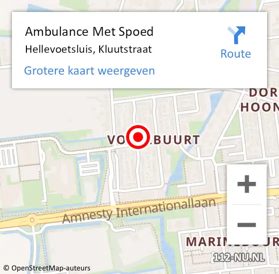 Locatie op kaart van de 112 melding: Ambulance Met Spoed Naar Hellevoetsluis, Kluutstraat op 28 juni 2023 08:50