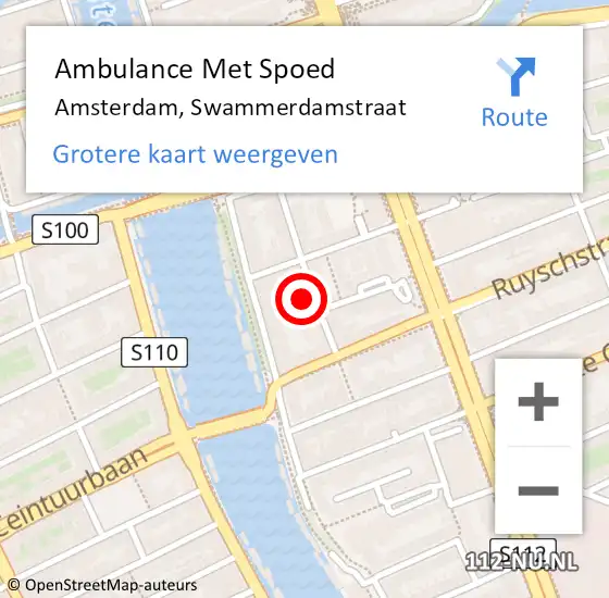 Locatie op kaart van de 112 melding: Ambulance Met Spoed Naar Amsterdam, Swammerdamstraat op 28 juni 2023 08:55