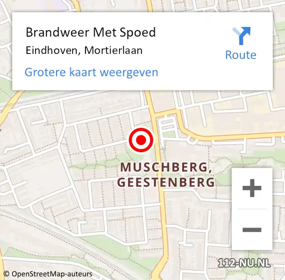 Locatie op kaart van de 112 melding: Brandweer Met Spoed Naar Eindhoven, Mortierlaan op 28 juni 2023 10:02