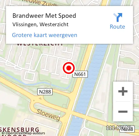 Locatie op kaart van de 112 melding: Brandweer Met Spoed Naar Vlissingen, Westerzicht op 28 juni 2023 10:24