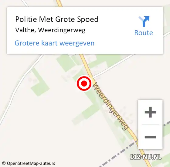 Locatie op kaart van de 112 melding: Politie Met Grote Spoed Naar Valthe, Weerdingerweg op 28 juni 2023 11:36