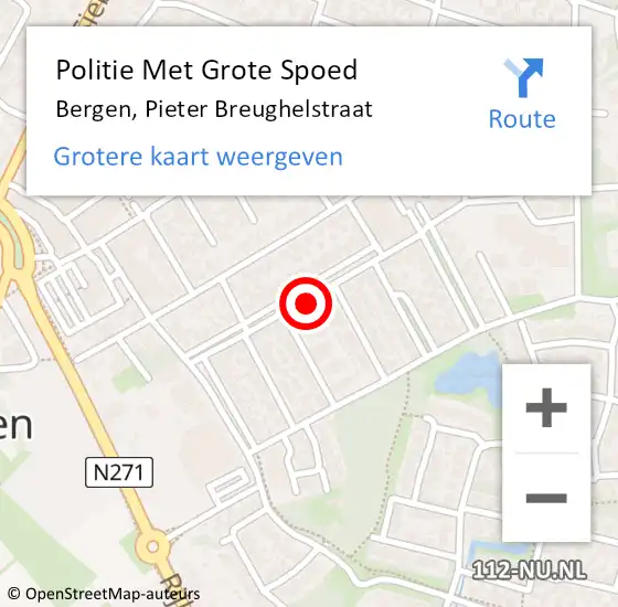 Locatie op kaart van de 112 melding: Politie Met Grote Spoed Naar Bergen, Pieter Breughelstraat op 28 juni 2023 13:14