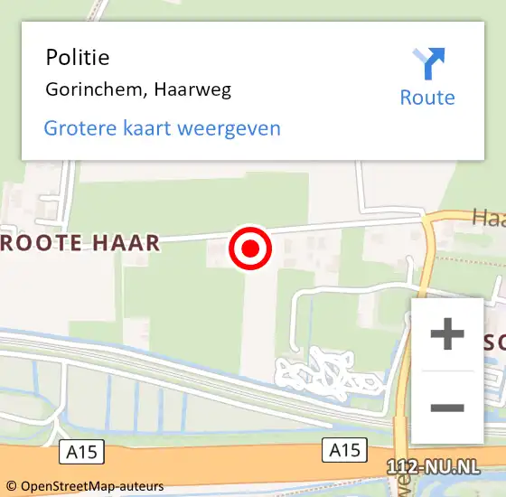 Locatie op kaart van de 112 melding: Politie Gorinchem, Haarweg op 28 juni 2023 14:09