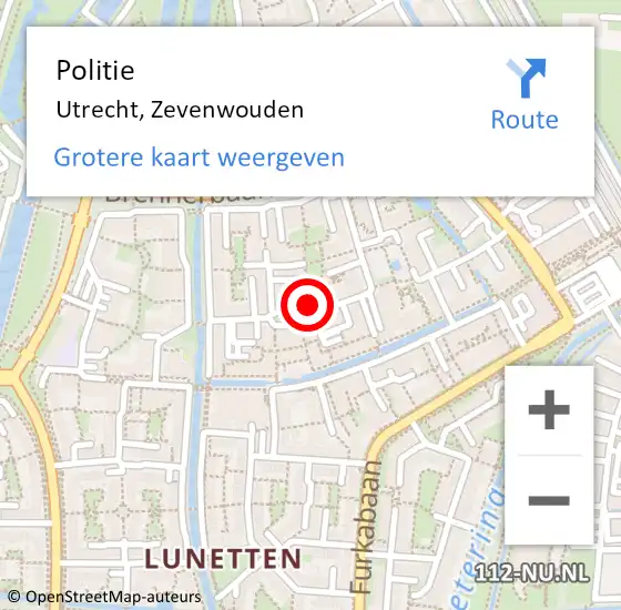 Locatie op kaart van de 112 melding: Politie Utrecht, Zevenwouden op 28 juni 2023 15:22