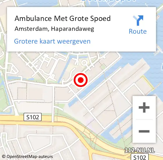 Locatie op kaart van de 112 melding: Ambulance Met Grote Spoed Naar Amsterdam, Haparandaweg op 28 juni 2023 16:44